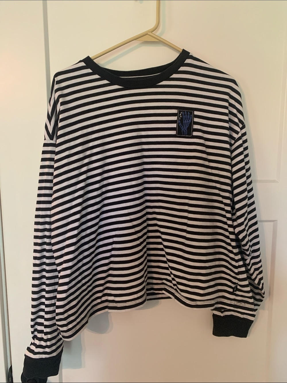 Vans Black & White Striped Long Sleeve Tee with Navy Patch